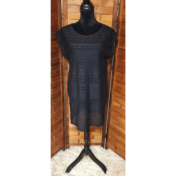 Merona Women's Black Laser Cut Swimsuit Cover-Up Dress Size Medium M - Picture 2 of 7